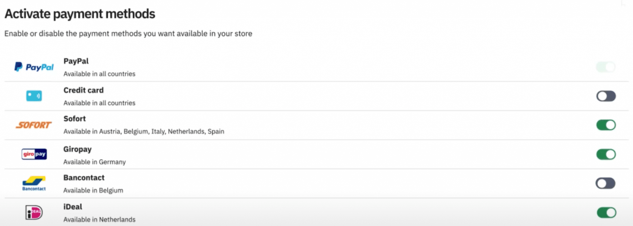 liste moyens de paiement prestashop